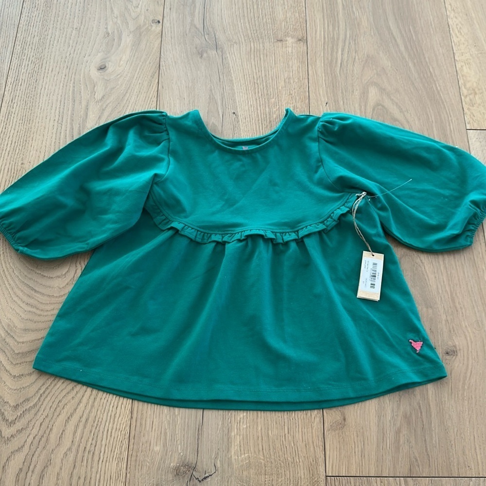 NWT Pink Chicken Girls Organic puff sleeve Top, Bright Green Size 8Y